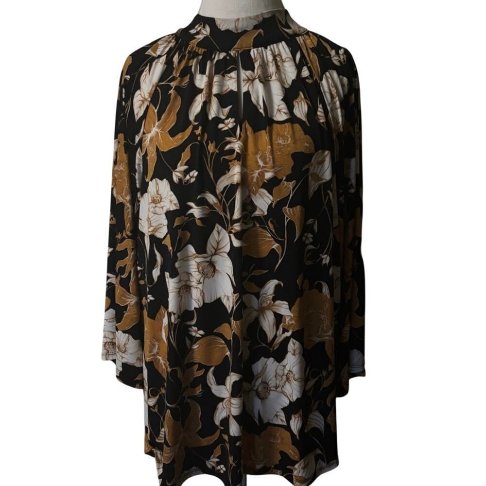 C est 1946 high neck floral blouse bell sleeves gold‎ & black BOHO Hippie vibe